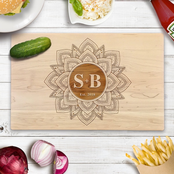 Custom Cutting Board Paisley Flower Design Gifts for Couple Gifts for her Gifts for wedding Personalized Gift Laser Engraved Chopping Block