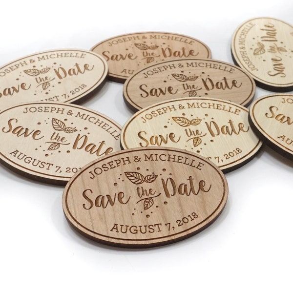 Wood Save the Date Magnets 2x3 inch Personalized Wedding Save the Date Magnets Oval Elegant Wedding Announcement Laser Engraved wood magnet