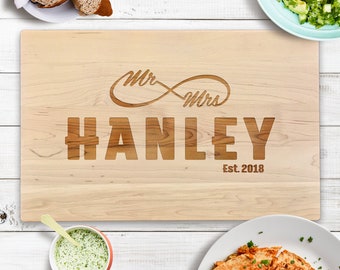 Custom Cutting Board Mr & Mrs Family Name Personalized Gifts Laser Engraved Chopping Block Gift for couple Infinity Knot Infinity Symbol