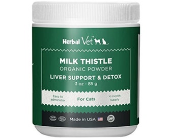 Certified Organic Milk Thistle Powder for Cats and Dogs -- Easy to Mix with Wet or Dry Food -- Promotes Healthy Liver Function and Detox