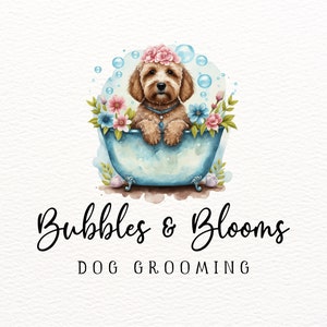 Custom Pet Logo, Labradoodle, Goldendoodle, Dog Groomer Logo, Grooming Logo, Vintage Tub, Bubbles, Floral Crown, Premade Dog Logo, Branding