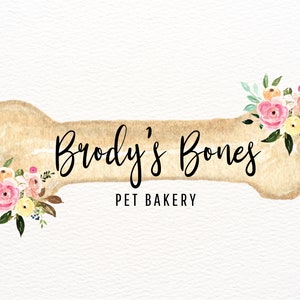Pet Bakery Logo, Dog Bakery Logo, Pet Boutique Logo, Pet Accessories, Custom Pet Logo, Pet Business Branding, Watercolor Flowers, Bone Logo