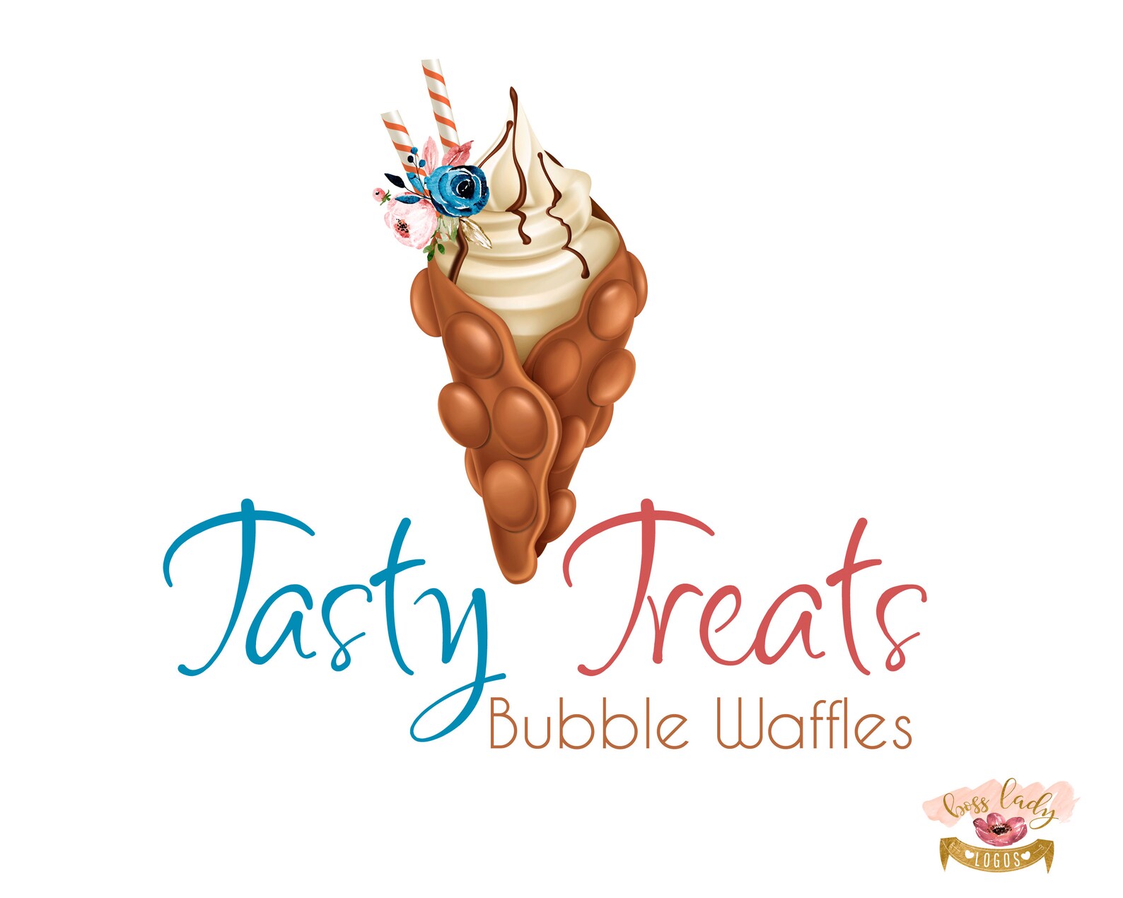 Bubble Waffle Logo Ice Cream Logo Dessert Logo Bakery Logo Etsy