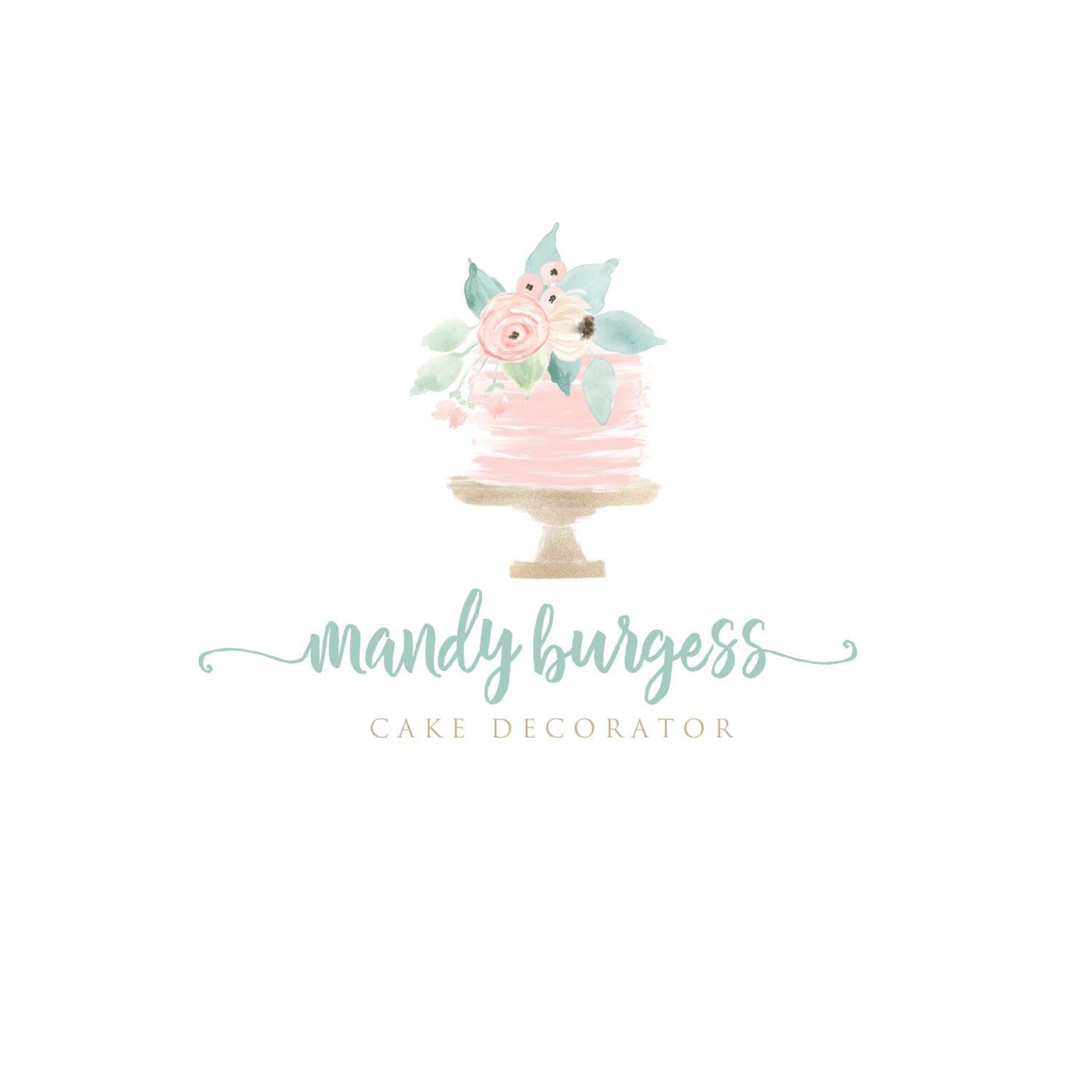 Pink Cake Logo Hand Drawn Bakery Logos Cake Stand Logo Etsy