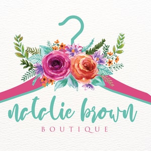 Hanger Logo Design, Premade Clothes Hanger Logo, Tailor Logo Design, Handmade Clothing Logo, Kids Clothing Boutique, Floral Boutique Logo