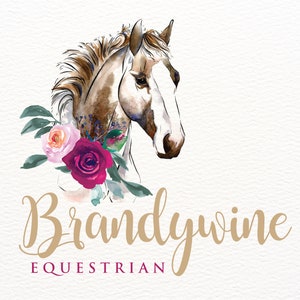 Pferde-Logo, Reiter-Logo, Pferde-Logo, Pony-Logo, Aquarell-Blumen, Pferde-Farm-Logo, Stall-Logo, Laden-Logo, Business-Branding, Individuell