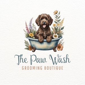 Dog Grooming Logo, Labradoodle Logo, Clawfoot Tub Logo, Vintage Logo, Custom Logo Design, Pet Groomer Logo, Bathtub Logo, Branding Logo