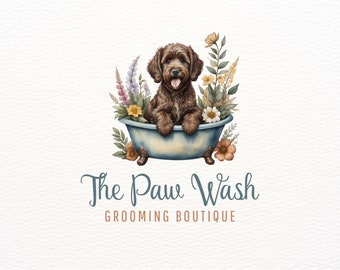 Dog Grooming Logo, Labradoodle Logo, Clawfoot Tub Logo, Vintage Logo, Custom Logo Design, Pet Groomer Logo, Bathtub Logo, Branding Logo