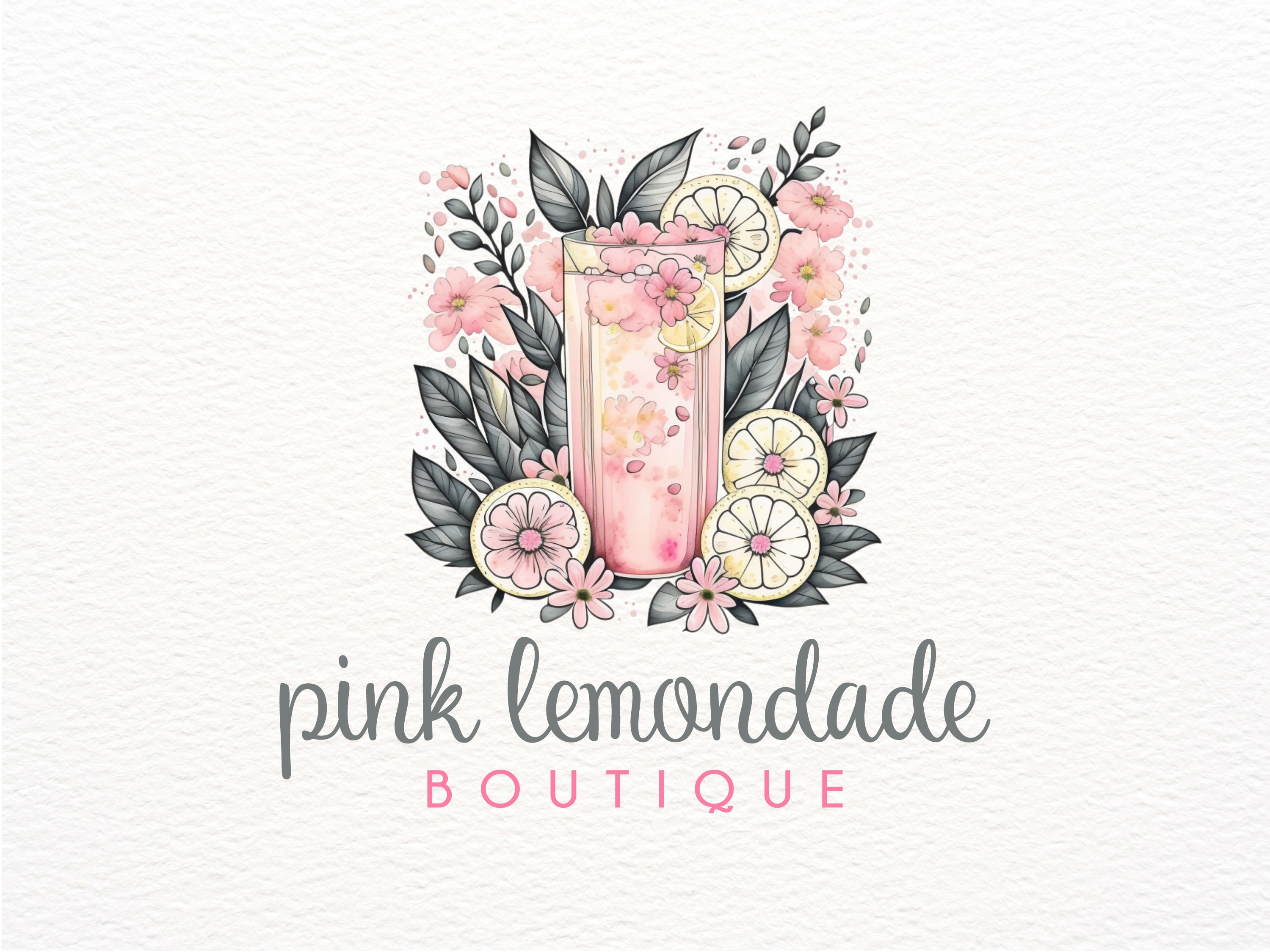 Pink Lemonade Logo, Kids logo design, children's boutique logo, drink logo, fruit logo, lemon logo, custom logo design, watercolor logo png