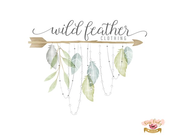 Arrow Logo Feather Logo Boho Branding Elegant Pastel Color Logo Design Hanging Feathers Logo Feminine Logo Bohemian Logo Logo Bundle