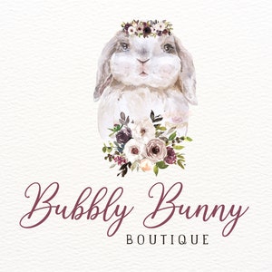 Cute Bunny Logo, Rustic Rabbit Logo, Custom Logo, Farm Animal Logos, Hare Logo, Watercolor Logo, Branding Logo, Pretty Florals, Digital Logo