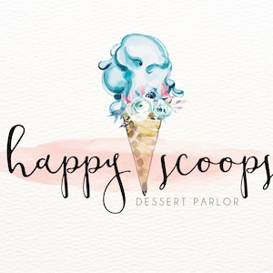 Eiscreme Logo, Eistüte, Blaue Eistüte Logo Design, Dessert Logo, Eisdiele, Eisdiele, Bäckerei Logo, Aquarell