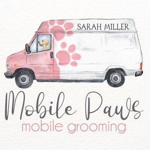 Logo de camionnette de toilettage mobile, Logo de toiletteur moderne, Pattes de chien, Logo de chien personnalisé, Logo aquarelle, Peint à la main, Logo de spa pour animaux de compagnie, Ensemble de marque png