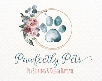 Paw Print Logo | Farmhouse Logo| Custom Logo Design | Dog Groomer Logo | Pet Sitting Logo | Watercolor Logo | Digital Business Branding