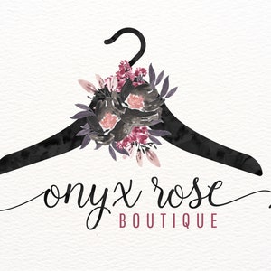 Hanger Logo Branding, Black Floral Clothes Hanger Logo, Clothing Boutique Logo, Kids Consignment Store Logo, Boutique Logo, Apparel Logo