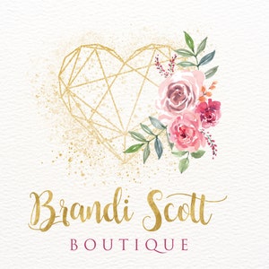 Heart Logo, Feminine Branding, Custom Logo, Floral Logo, Wedding Logo, Boutique Logo, Elegant Logo, Beauty Logo, Glitter Logo, Etsy Logo