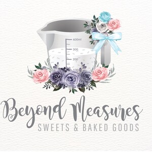 Premade Bakery Logo Branding Measuring Cup Floral Baking Logo Design Branding Elegant Custom Bakery Logo Design Baking Logo Design Purple