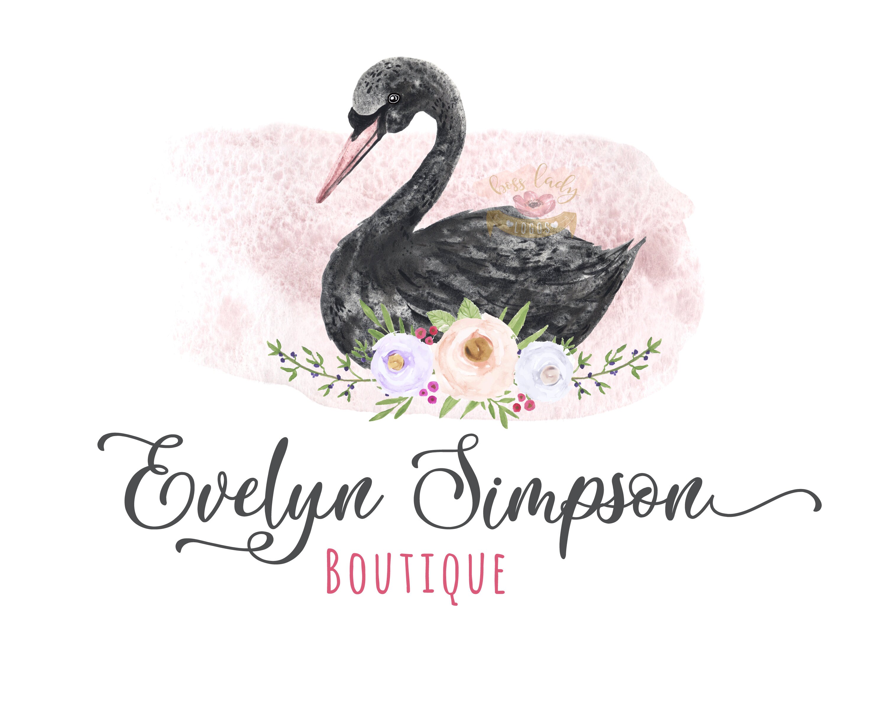 Swan Design Watercolor Black Custom Logo Duck Etsy