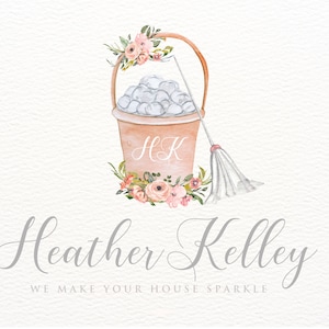 Putz-Logo-Design, Maid-Service-Logo-Design-Branding, Blumen-Mopp-Logo, Putz-Eimer-Logo, Reinigungs-Service-Logos, Büro-Reinigung