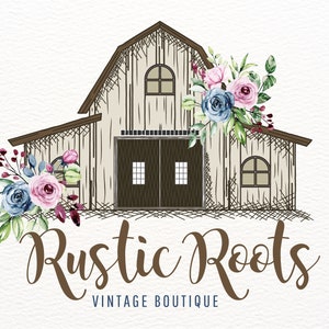 Barn Logo, Vintage Rustic Farm Logo Design, Premade Logo, Boutique Logo, Farmhouse Logo, Watercolor Flowers, Branding, Etsy Shop Logos, Png