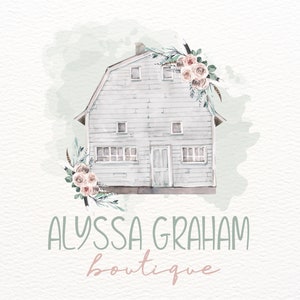 White Barn Logo, Rustic Logo, Boho, Vintage Barns, Farm Logo, Watercolor Flowers, Boutique Logo Design, Business Logo, Custom Logo, Digital