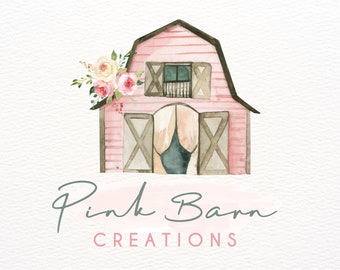 Barn Logo, Vintage Pink Rustic Logos, Farm Logo Design, Watercolor Flowers, Farmhouse Logo, Custom Logo, Craft Logo, Boutique Logo, Crafters