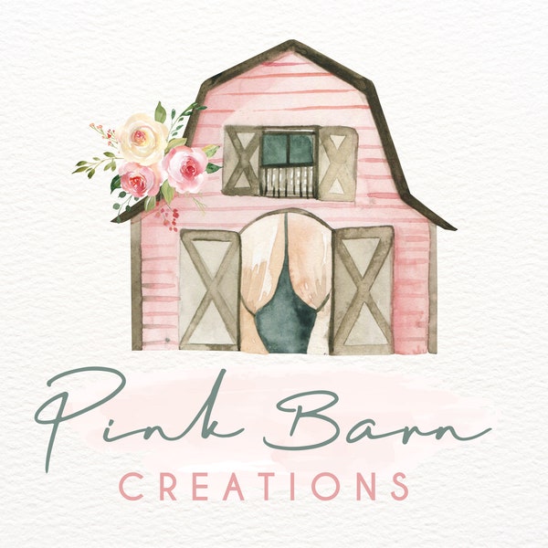 Barn Logo, Vintage Pink Rustic Logos, Farm Logo Design, Watercolor Flowers, Farmhouse Logo, Custom Logo, Craft Logo, Boutique Logo, Crafters