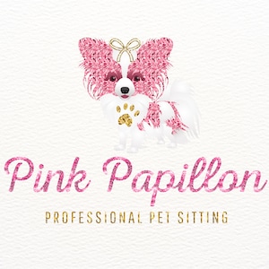 Papillon Logo, Dog Logo, Pink Glitter, Paw Print Logo, Breeder Logo, Pet Logo, Dog Grooming Logo, Pet Groomer Logo, Pet Sitter Logo, Puppy