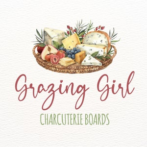 Charcuterie Board Logo, Cheese Board Logo, Fruit, Berries, Sprig, Modern Logo, Hand Drawn Logo, Watercolor Logo, Digital Branding, Logo Png