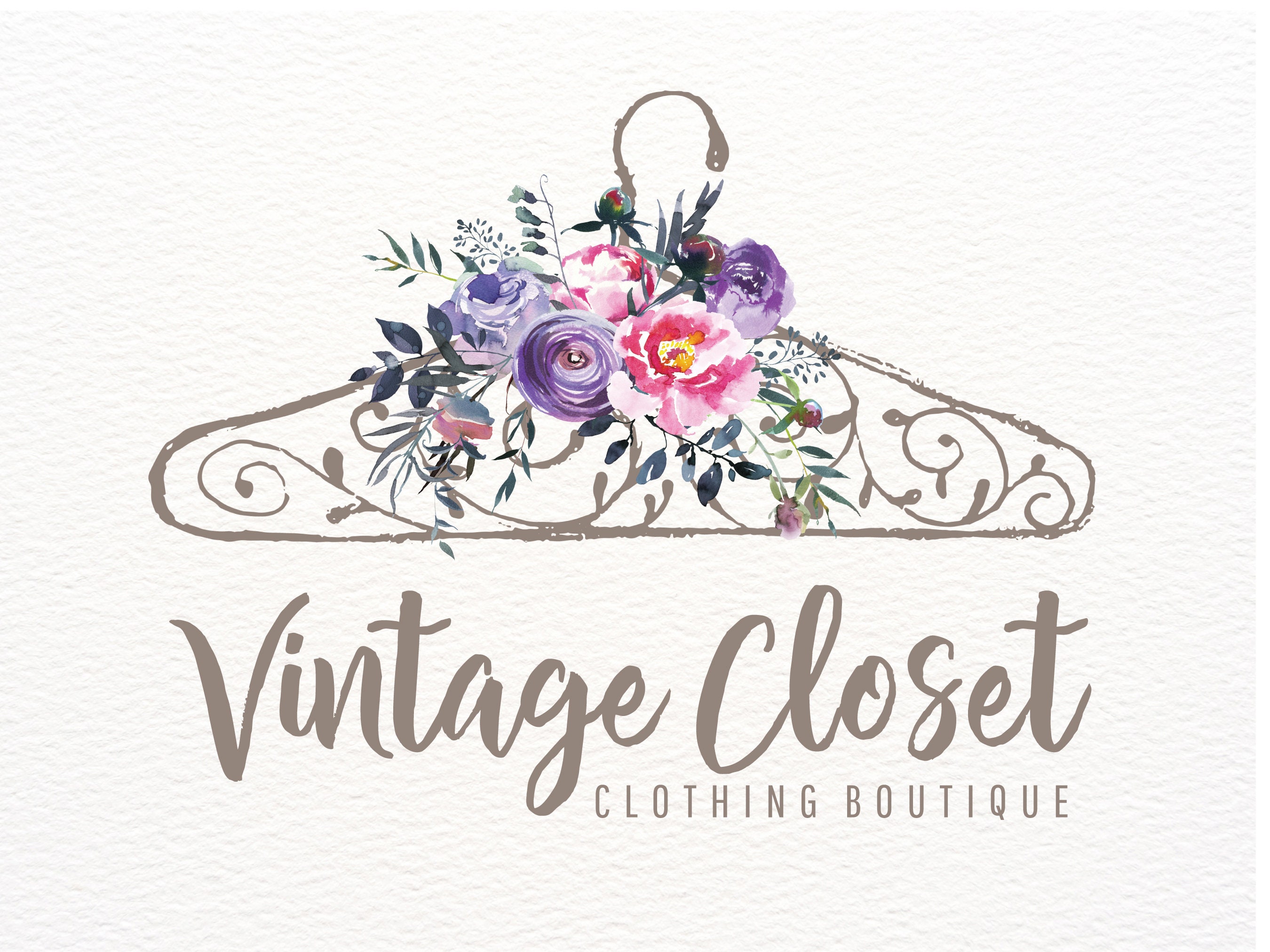 Hanger Logo Vintage Flowers Clothing Boutique Logo Antique 