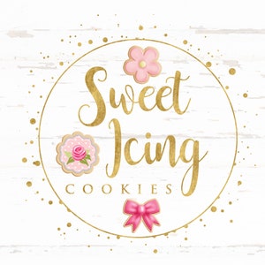 Sugar Cookie Logo Design, Cookies Logo, Bakery Logo Branding, Baking Logo, Baker Logo, Pink Cookie Logo, Gold Foil, Custom Bake Logos, Logo