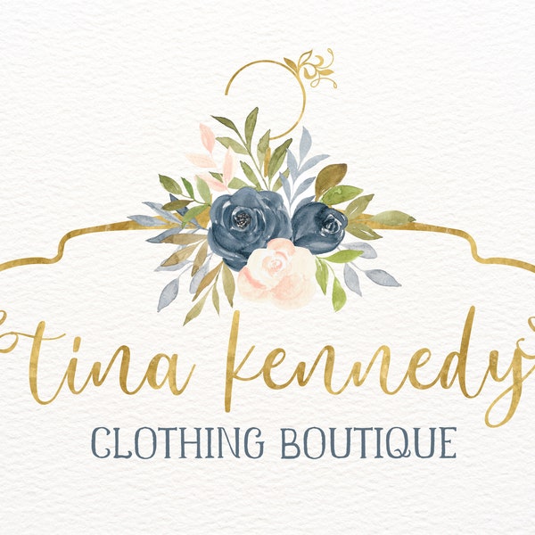 Clothing Boutique Logo, Hanger with Flowers, Digital Branding, Watercolor Logo, Online Store Logo, Clothes Logo, Apparel Logo, Garment Logo