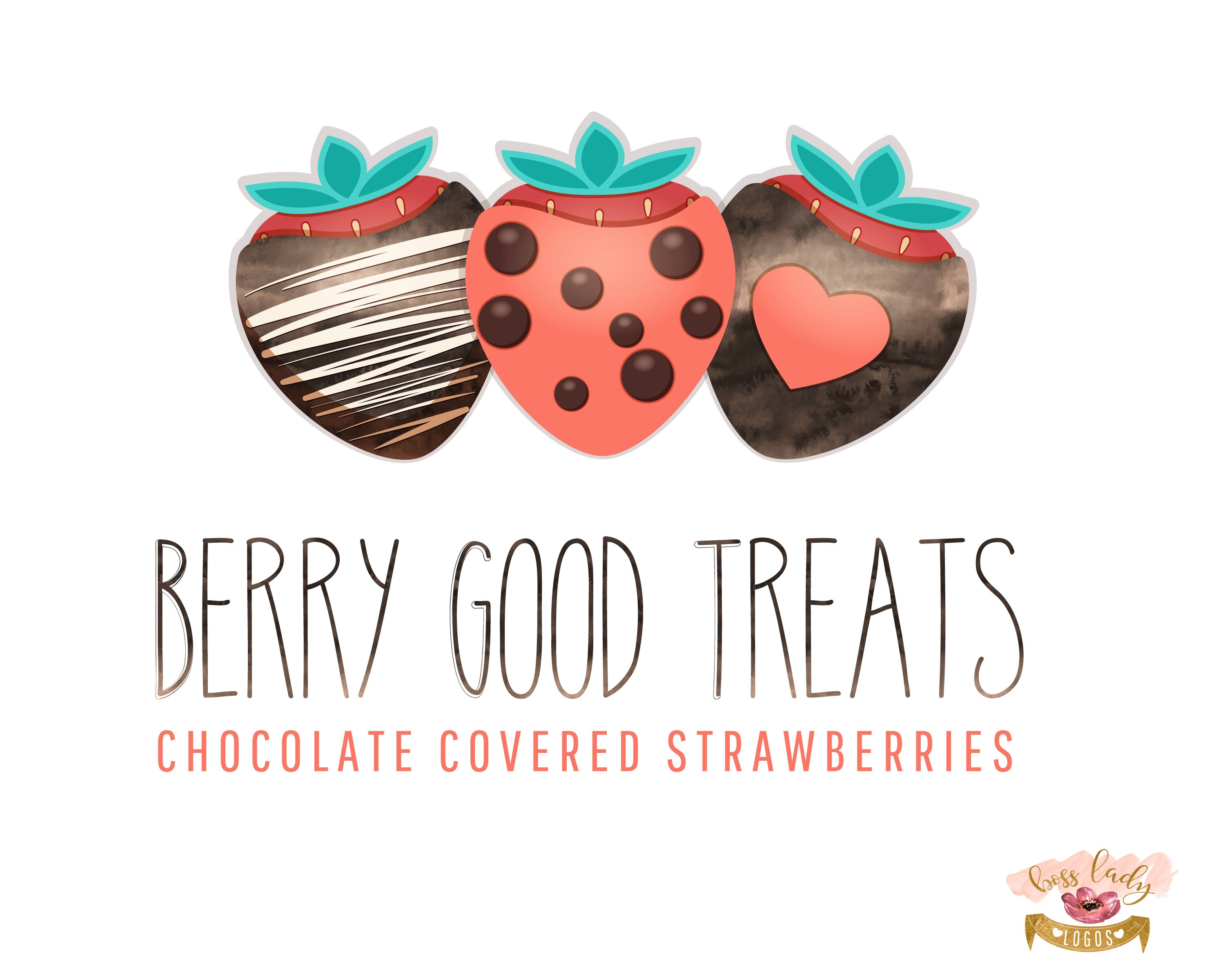 Chocolate Strawberries Logo Candy Logo Design Branding Etsy