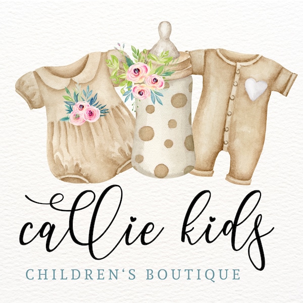 Children's Boutique Logo, Boho Girl and Boys Clothes, Baby Bottle, Kids Consignment Shop, Small Business Branding, Kid Clothing Logo, PNG