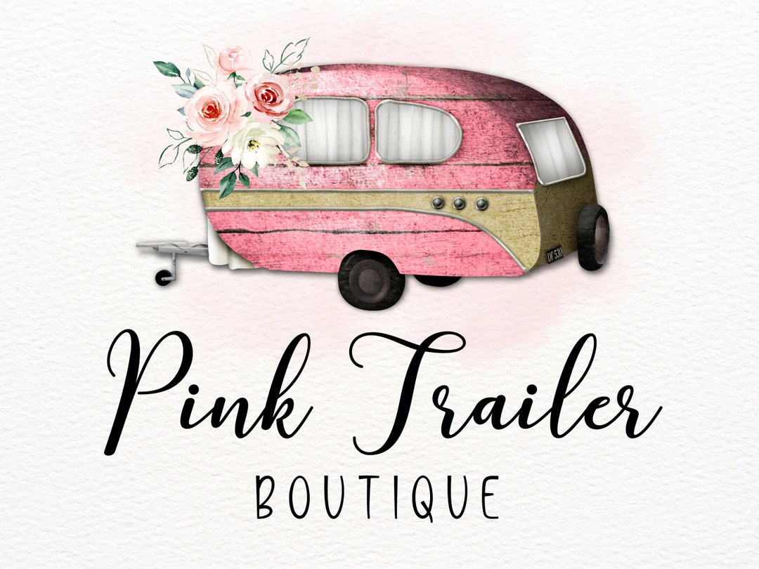 Camper Logo Design Vintage Trailer Logo Pink Watercolor - Etsy