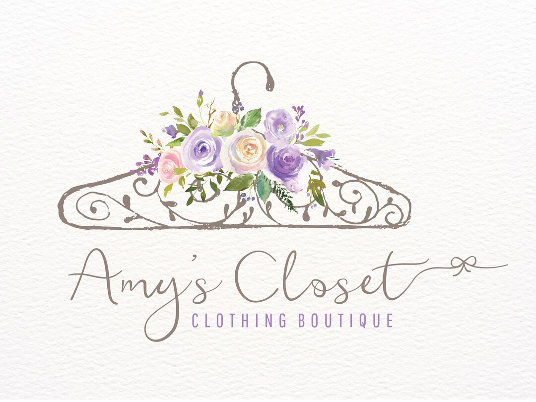 Hanger Logo, Purple Watercolor Flowers, Boutique Logo Design, Etsy Shop ...