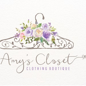 Hanger Logo, Purple Watercolor Flowers, Boutique Logo Design, Etsy Shop ...