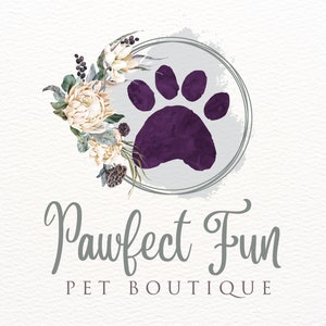 Paw Print Logo Design, Pet Boutique Logo, Dog Breeder Logo, Puppy Logo, Canine Logo, Pet Sitter Logo, Beautiful Watercolor Flowers, Circular