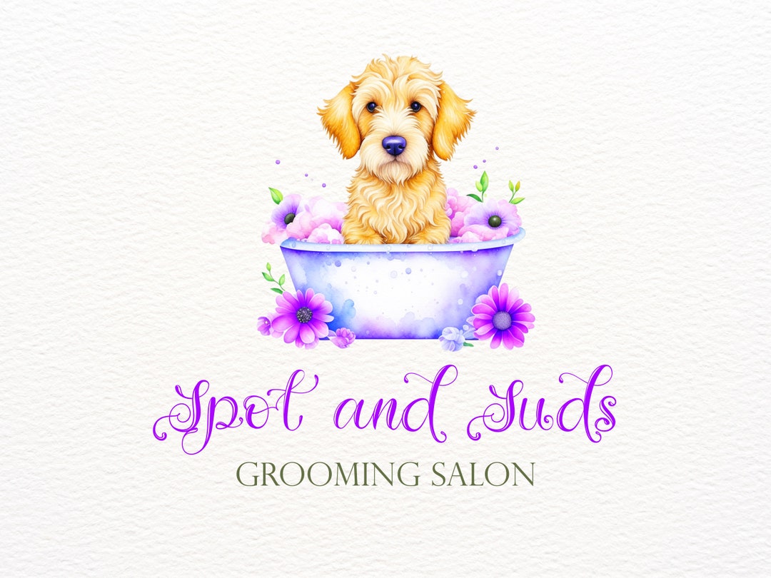 Dog Groomer Logo, Goldendoodle Logo, Puppy Logo, Bathtub Logo, Bubbles