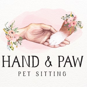 Pet Sitting Logo, Dog Paw Logo, Dog Grooming Logo, Pet Boutique Logo, Custom Logo, Hand and Paw, Logo Branding, Watercolor Logo, Digital