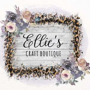 Leopard Print, Logo Design, Watercolor, Frame with Flowers, Craft Logo, Boutique Logo, Custom Logo, Business Logo, Purple Florals, Digital