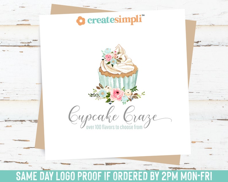 Pastel Bakery Logo Watercolor Cupcake Logo Design Baking Etsy