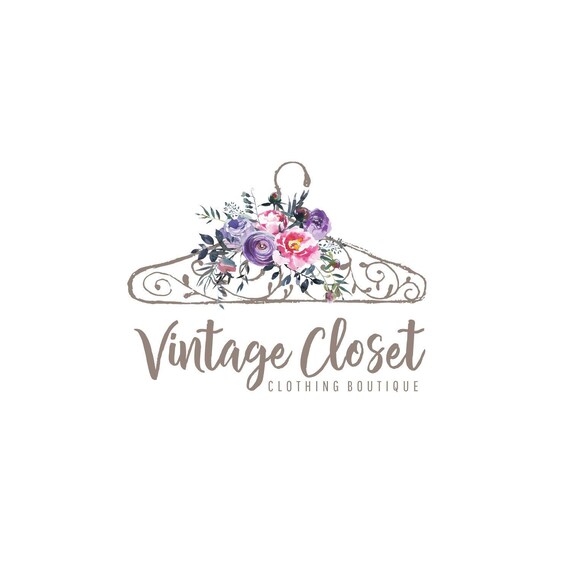 Hanger Logo Vintage Flowers Clothing Boutique Logo Antique Etsy