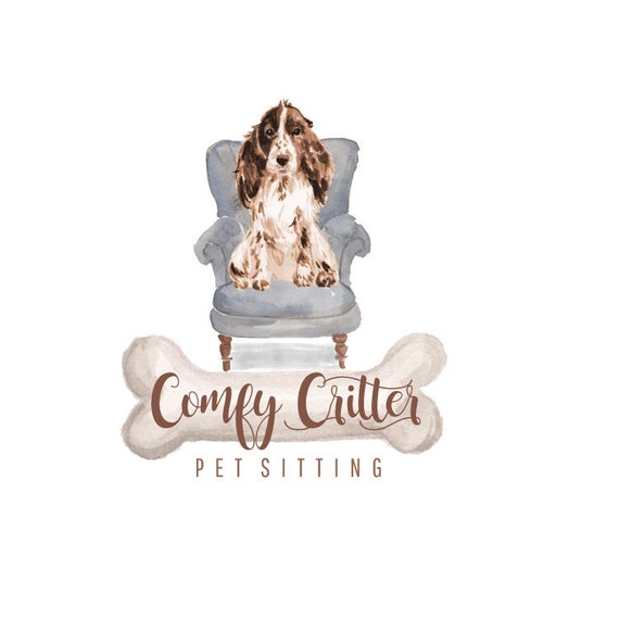 Cocker Spaniel Logo Dog Bone Logo Design Blue Vintage Pet Etsy