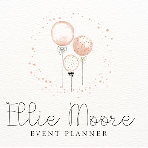 Balloons Event Logo Party Planning Confetti Premade Logo Design Branding, Pink Balloon Party Planner Logo Design, Elegant Event Planner Logo