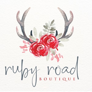 既製のロゴデザイン Antlers BOHO フローラル ブランディング キット、エレガントなブティック スタイルのロゴ デザイン、Etsy ショップ ロゴ セット、Boho デジタル ロゴ デザイン