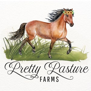 Horse Logo, Sunflowers, Meadow Logo, Pasture Logo, Farm Logo Design, Branding, Watercolor, Equine Logo, Equestrian Logo, Pony Logo Design