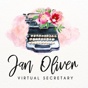 Retro Typewriter Logo Design, Virtual Assistant Logo, Cute Secretary Logo, Executive Logo, Administrative Logo, Custom Premade Vintage Logo