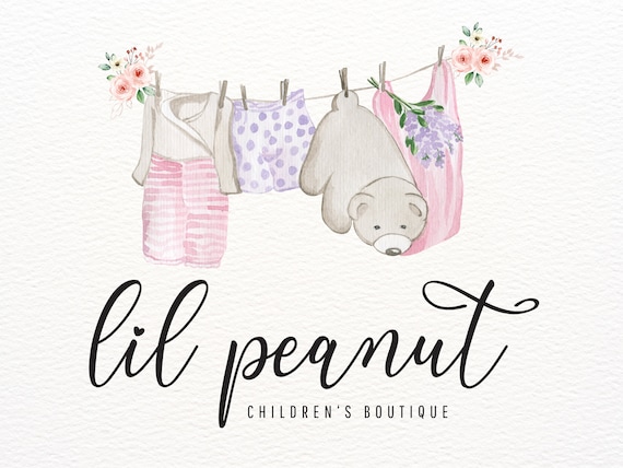 Children's Boutique Logo, Baby Clothes, Clothing Rack, Kids Logo Design,  Consignment Logo, Watercolor, Florals,  Shop Logos, Digital