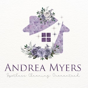 House Cleaning Logo, Purple Maid Logo, Floral Office Cleaning Logo, Bubble Suds Logo, Purple Home Cleaning Logo with Flowers, Floral House